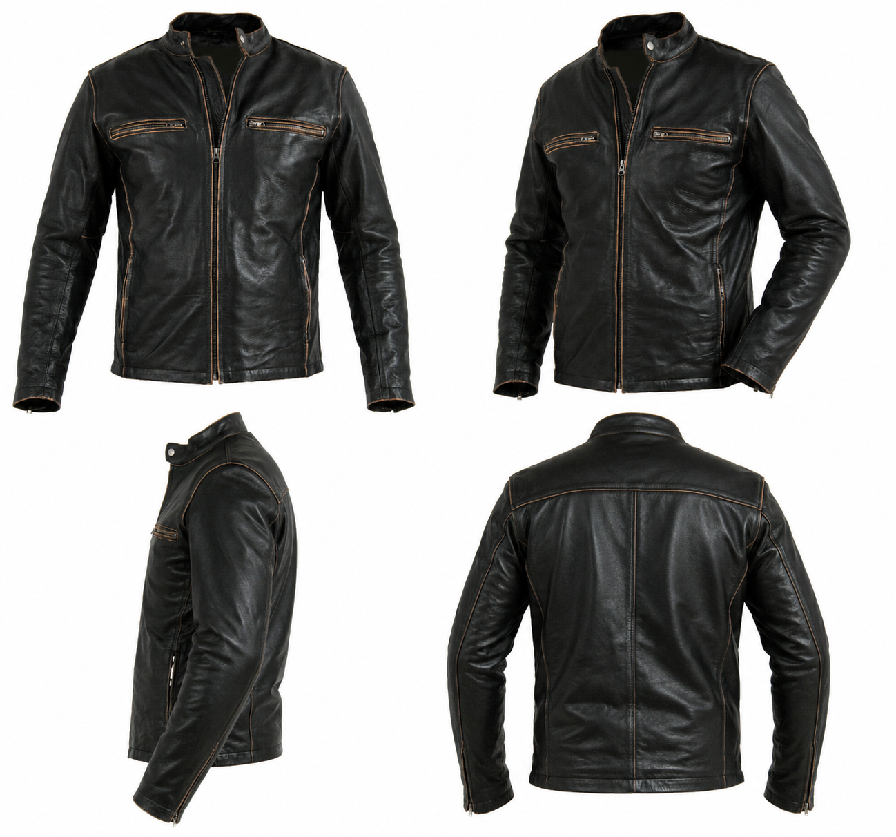 Majestic Leather - Mens Biker Motorcycle Leather Jacket Vintage Aged Brown-BNWT Majestic Leather