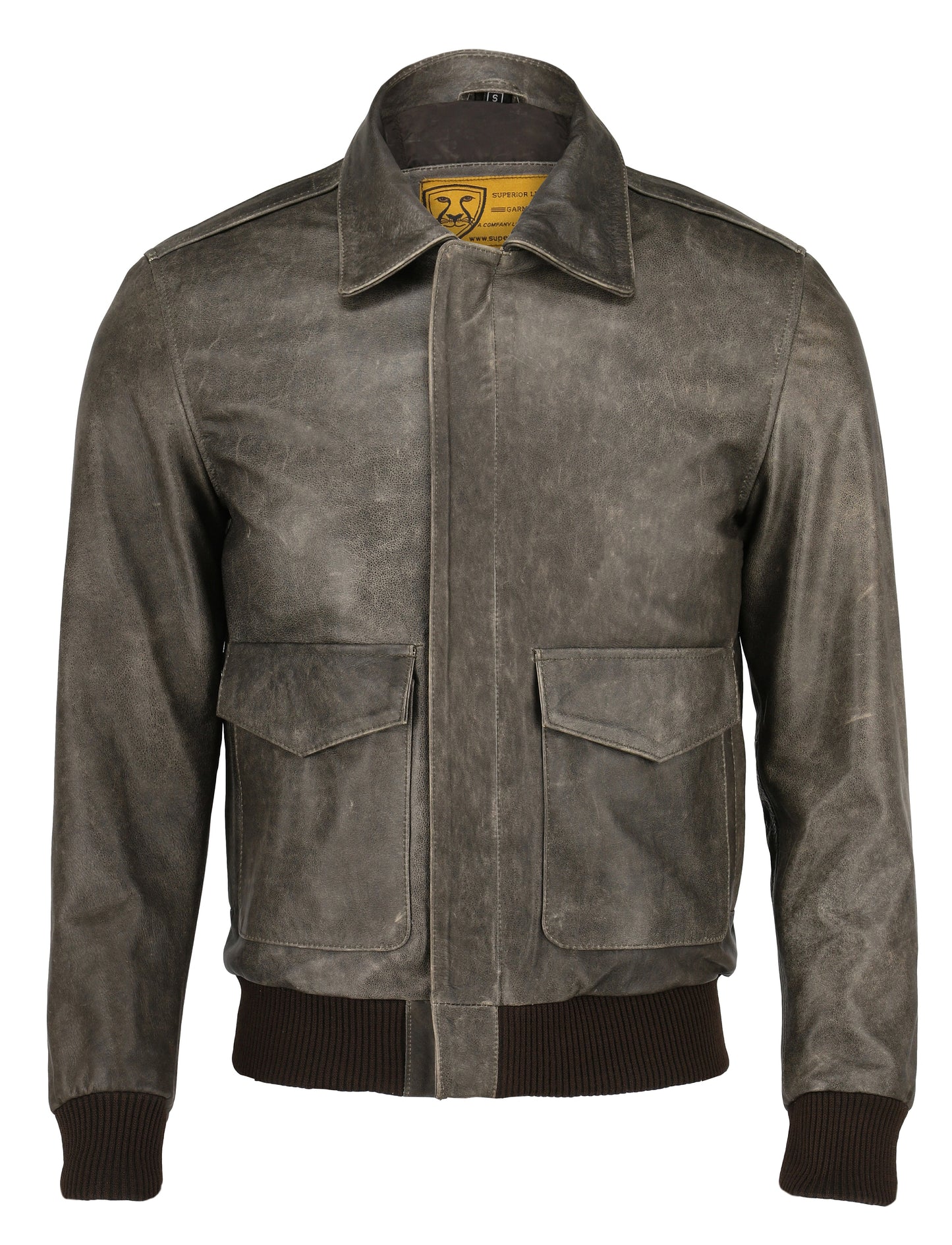 A-2 Flight Bomber Grey Leather Jacket | Majestic Leather — front view | Majestic Leather UK