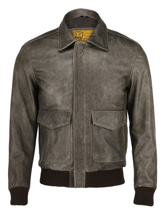 Men's Bomber Grey Cowhide Leather Jacket — front view | Majestic Leather UK