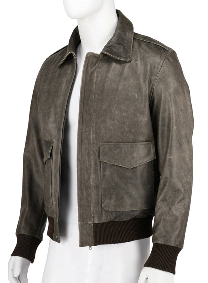 A-2 Flight Bomber Grey Leather Jacket | Majestic Leather — back view | Majestic Leather UK