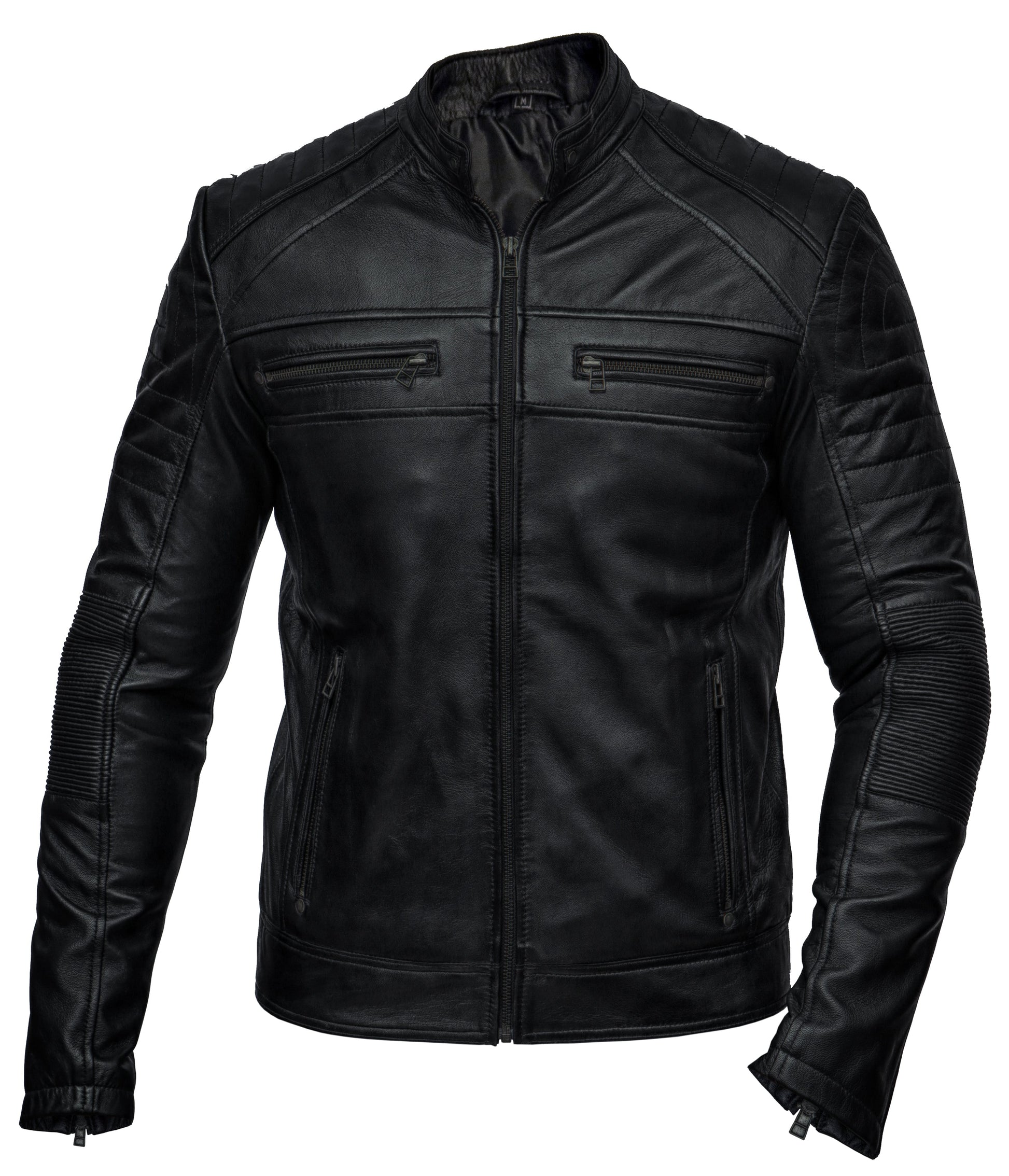 Lambskin Cafe Racer Biker Real Leather Jacket | Majestic Leather — front view | Majestic Leather UK