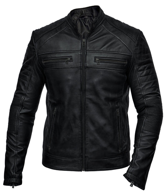 Lambskin Cafe Racer Biker Real Leather Jacket | Majestic Leather — front view | Majestic Leather UK