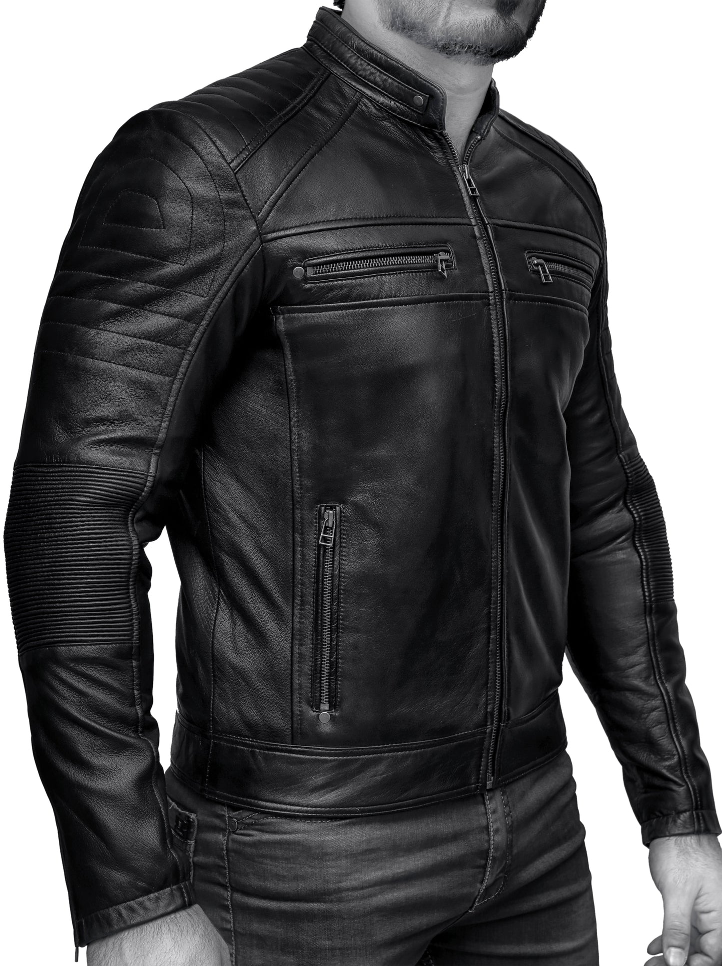 Lambskin Cafe Racer Biker Real Leather Jacket | Majestic Leather — back view | Majestic Leather UK