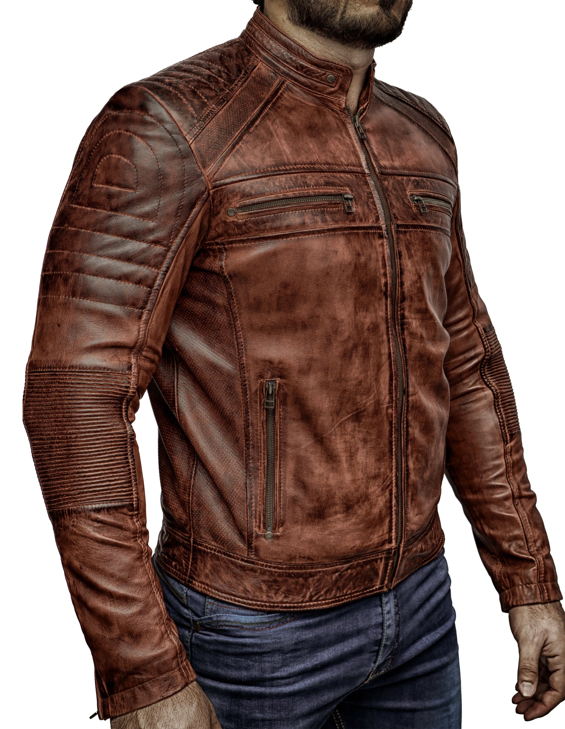 Lambskin Cafe Racer Biker Real Leather Jacket | Majestic Leather — sleeve detail | Majestic Leather UK