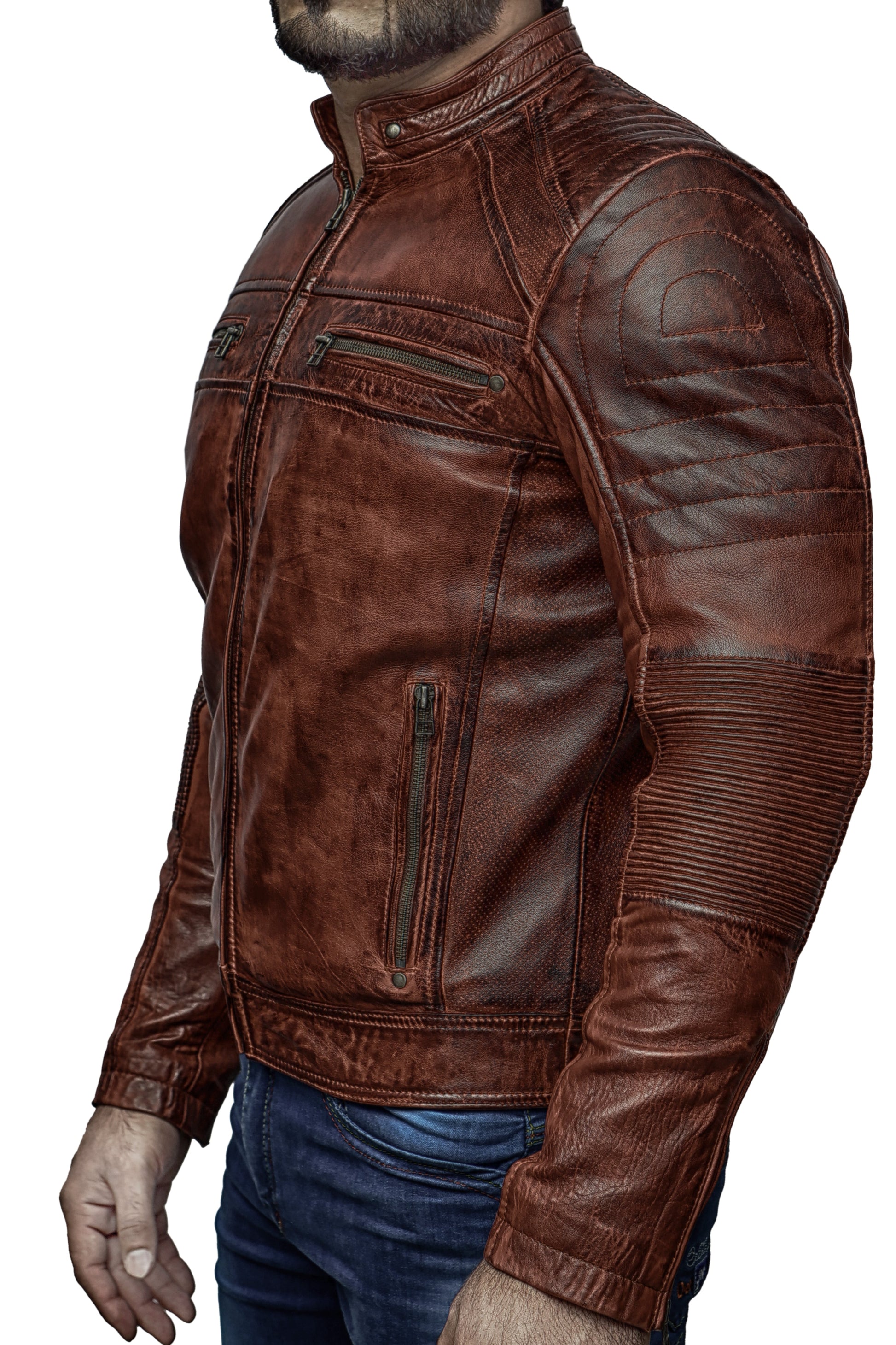 Lambskin Cafe Racer Biker Real Leather Jacket | Majestic Leather — product detail | Majestic Leather UK