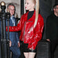 Women Biker - Anya Taylor-Joy Red Leather Jacket — collar detail | Majestic Leather UK