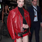 Women Biker - Anya Taylor-Joy Red Leather Jacket — front view | Majestic Leather UK
