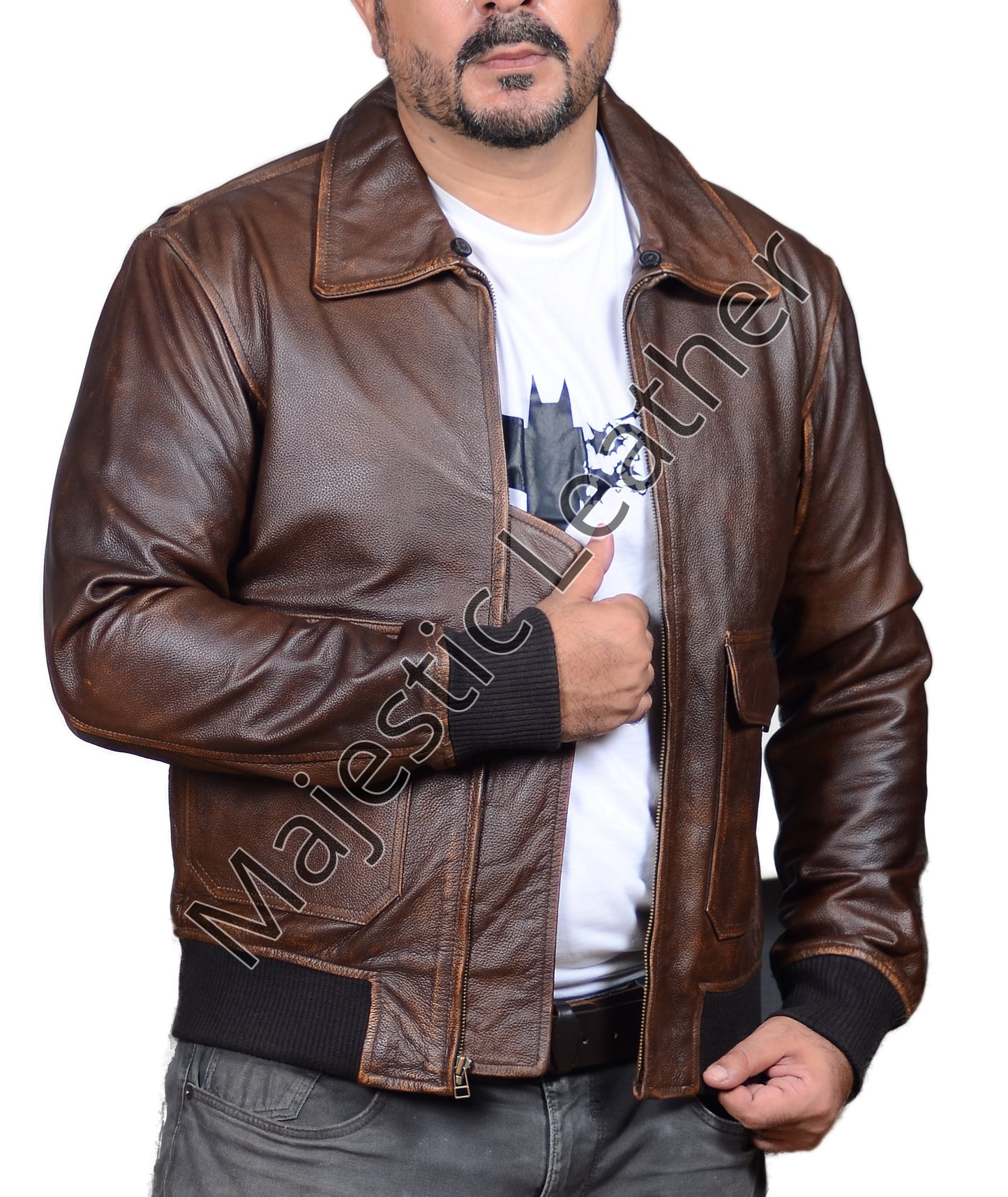 Men's New Dusty Brown Distressed Vintage Flight Aviator Leather Jacket