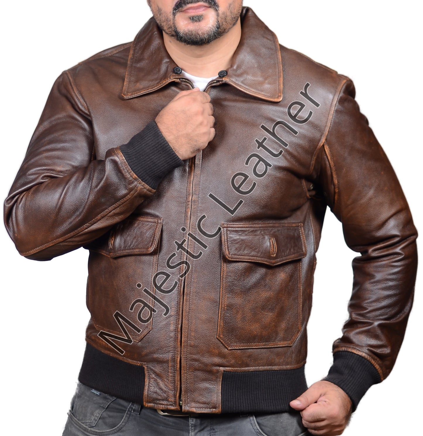 Men's New Dusty Brown Distressed Vintage Flight Aviator Leather Jacket