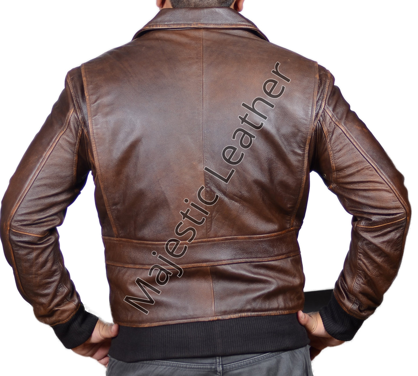 Men's New Dusty Brown Distressed Vintage Flight Aviator Leather Jacket