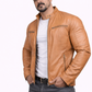 Majestic Leather - Men's New Real Lambskin British Tan Brown Leather Motorcycle Jacket Slim fit Biker Jacket Majestic Leather
