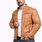 Majestic Leather - Men's New Real Lambskin British Tan Brown Leather Motorcycle Jacket Slim fit Biker Jacket Majestic Leather
