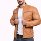 Majestic Leather - Men's New Real Lambskin British Tan Brown Leather Motorcycle Jacket Slim fit Biker Jacket Majestic Leather