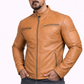 Majestic Leather - Men's New Real Lambskin British Tan Brown Leather Motorcycle Jacket Slim fit Biker Jacket Majestic Leather