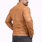 Majestic Leather - Men's New Real Lambskin British Tan Brown Leather Motorcycle Jacket Slim fit Biker Jacket Majestic Leather