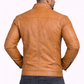 Majestic Leather - Men's New Real Lambskin British Tan Brown Leather Motorcycle Jacket Slim fit Biker Jacket Majestic Leather