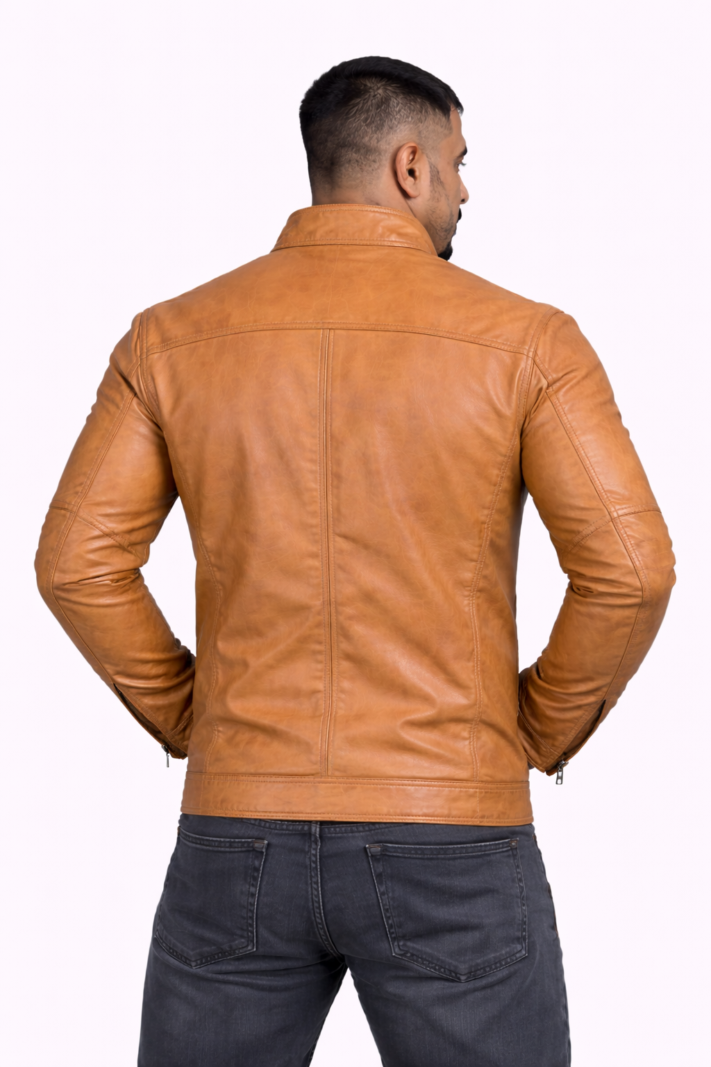 Majestic Leather - Men's New Real Lambskin British Tan Brown Leather Motorcycle Jacket Slim fit Biker Jacket Majestic Leather