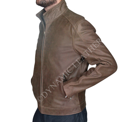 Men's Jason Bourne Distress Faded Grey Cowhide Leather Jacket | Majestic Leather Majestic Leather