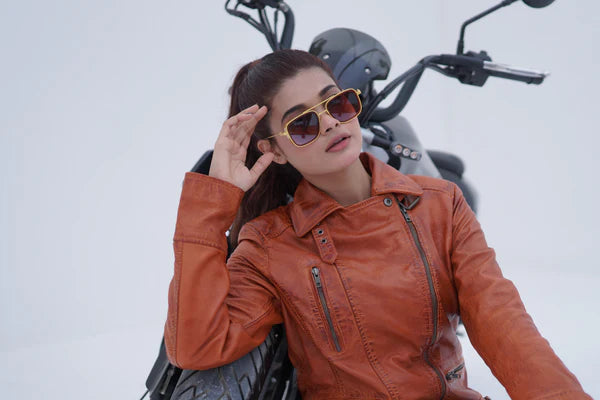 Women's New Real Lambskin Camel Brown Brando Biker Leather Jacket | Majestic Leather Majestic Leather