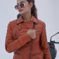 Women's New Real Lambskin Camel Brown Brando Biker Leather Jacket | Majestic Leather Majestic Leather