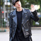 Women Biker - BTS Jin Biker Leather Jacket — side profile | Majestic Leather UK