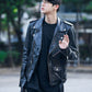 Women Biker - BTS Jin Biker Leather Jacket — front view | Majestic Leather UK