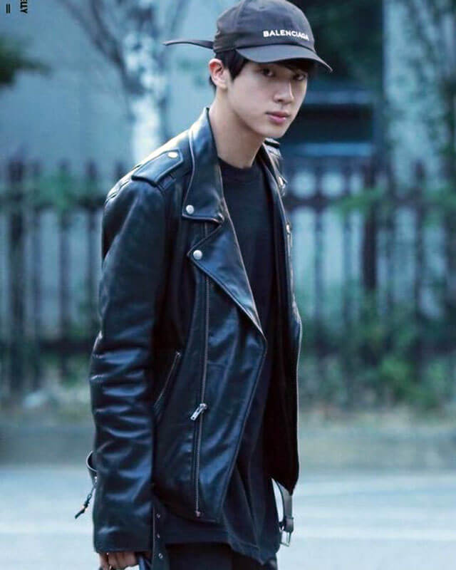 Women Biker - BTS Jin Biker Leather Jacket — sleeve detail | Majestic Leather UK