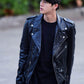 Women Biker - BTS Jin Biker Leather Jacket — back view | Majestic Leather UK