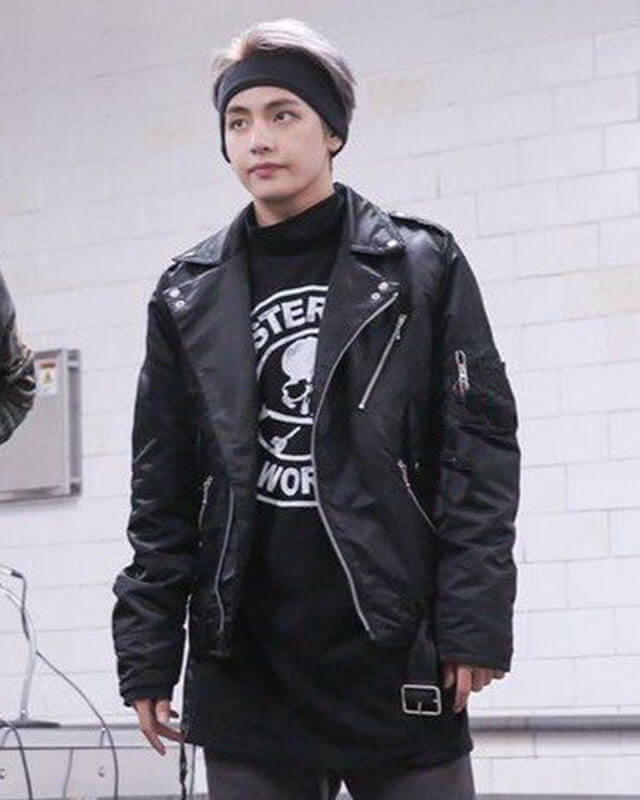 Women Biker - BTS V Kim Taehyung Mic Drop Jacket — front view | Majestic Leather UK