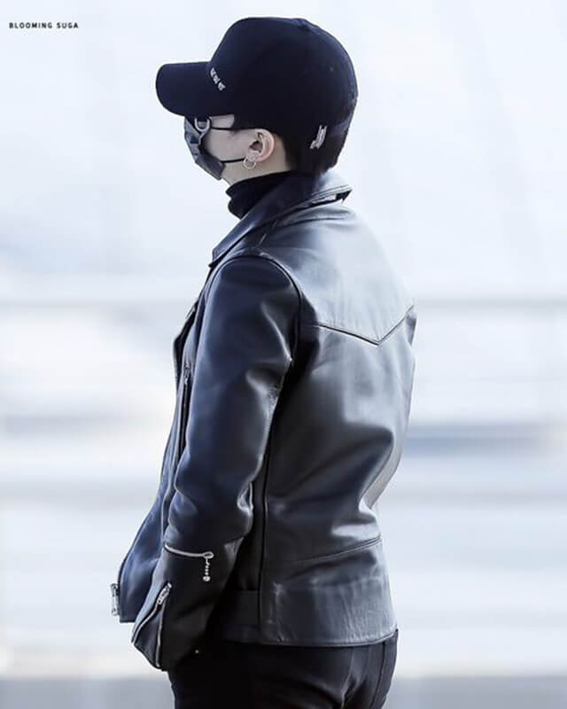 Women Biker - BTS Suga Black Biker Leather Jacket — side profile | Majestic Leather UK