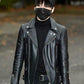Women Biker - BTS Suga Black Biker Leather Jacket — front view | Majestic Leather UK