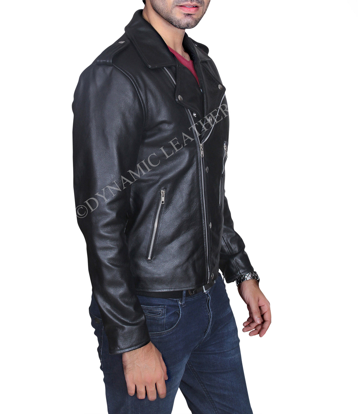 Men's David Beckham Brando Biker Black sheepskin Leather Jacket | Majestic Leather Majestic Leather