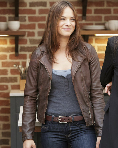 Women Biker - Beauty & the Beast Catherine Chandler Brown Leather Jacket — back view | Majestic Leather UK