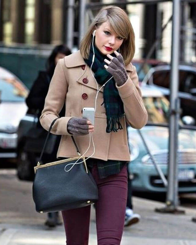 Taylor Swift Beige Short Coat — side profile | Majestic Leather UK