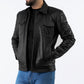 Betler Distress Black Real Leather Jacket | Majestic Leather — front view | Majestic Leather UK