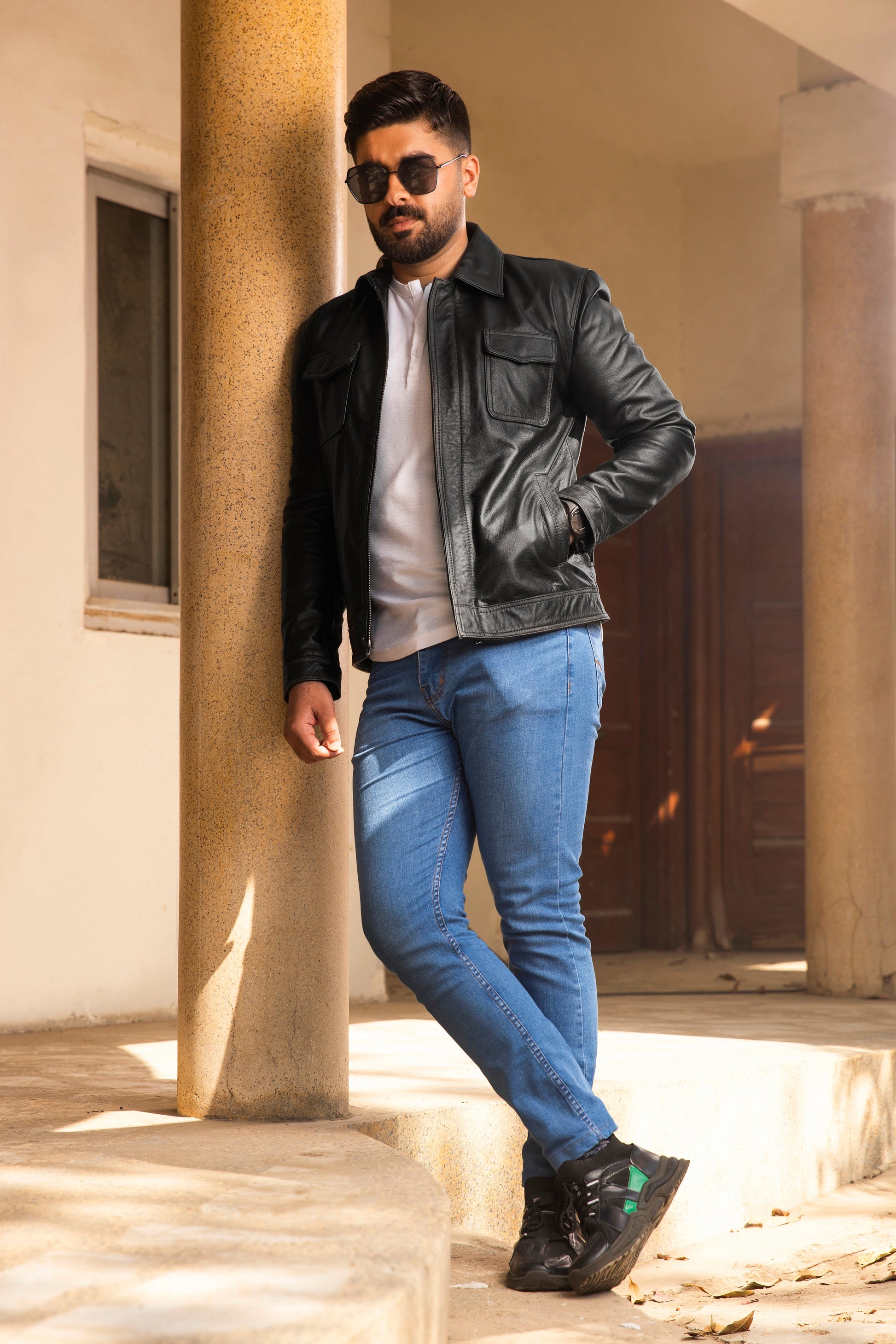 Betler Distress Black Real Leather Jacket | Majestic Leather — side profile | Majestic Leather UK