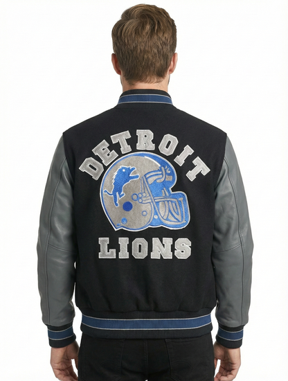Beverly Hills Cop Detroit Lions Varsity Jacket style - 252 | Majestic Leather — back view | Majestic Leather UK