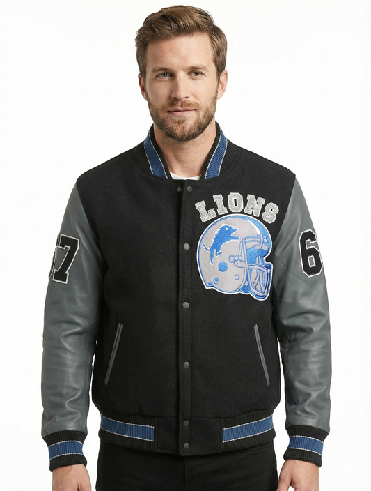 Beverly Hills Cop Detroit Lions Varsity Jacket style - 252 | Majestic Leather — front view | Majestic Leather UK