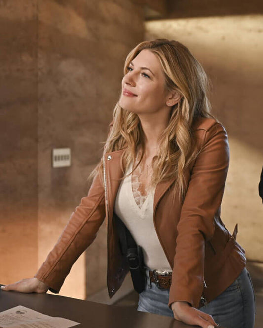 Women Biker - Big Sky Jenny Hoyt Brown Leather Jacket — front view | Majestic Leather UK