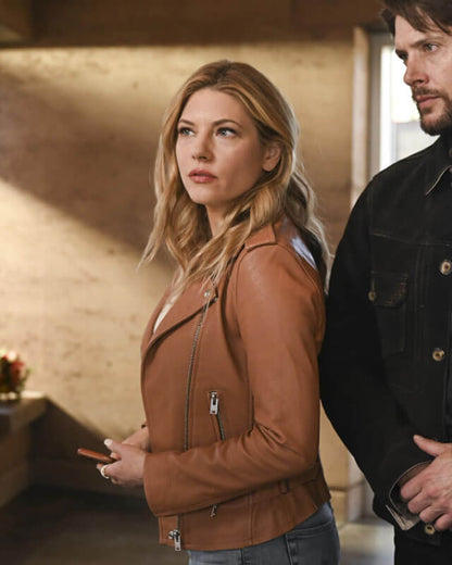 Big Sky Jenny Hoyt Celebrity Brown Leather Jacket — back view | Majestic Leather UK