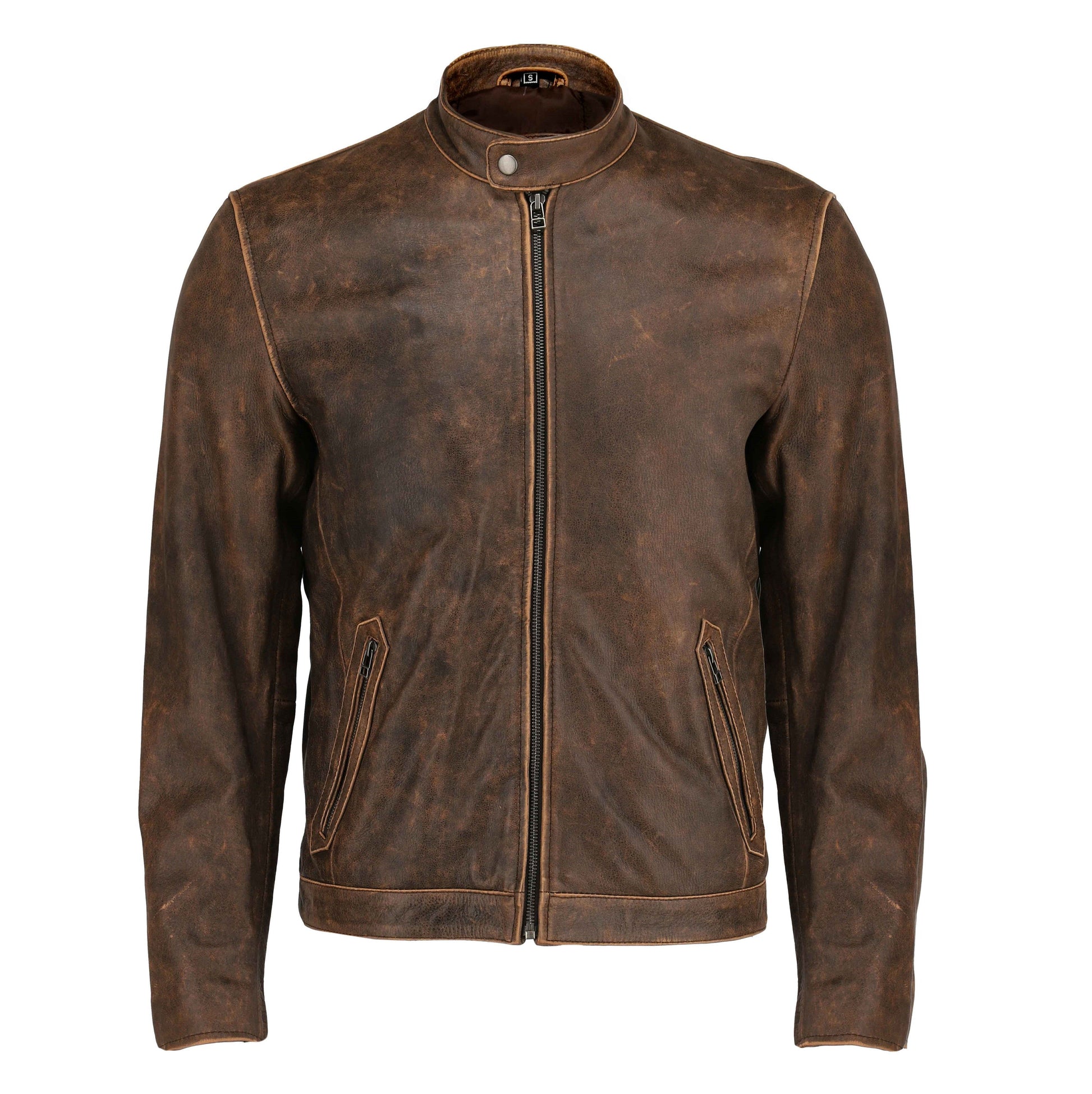 Biker Cafe Racer Vintage Distressed Brown Real Leather Jacket | Majestic Leather — back view | Majestic Leather UK