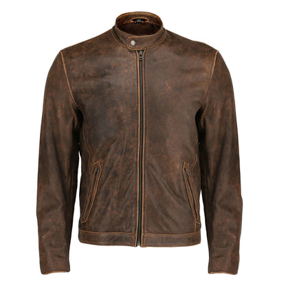 Biker Cafe Racer Vintage Distressed Brown Real Leather Jacket | Majestic Leather — back view | Majestic Leather UK