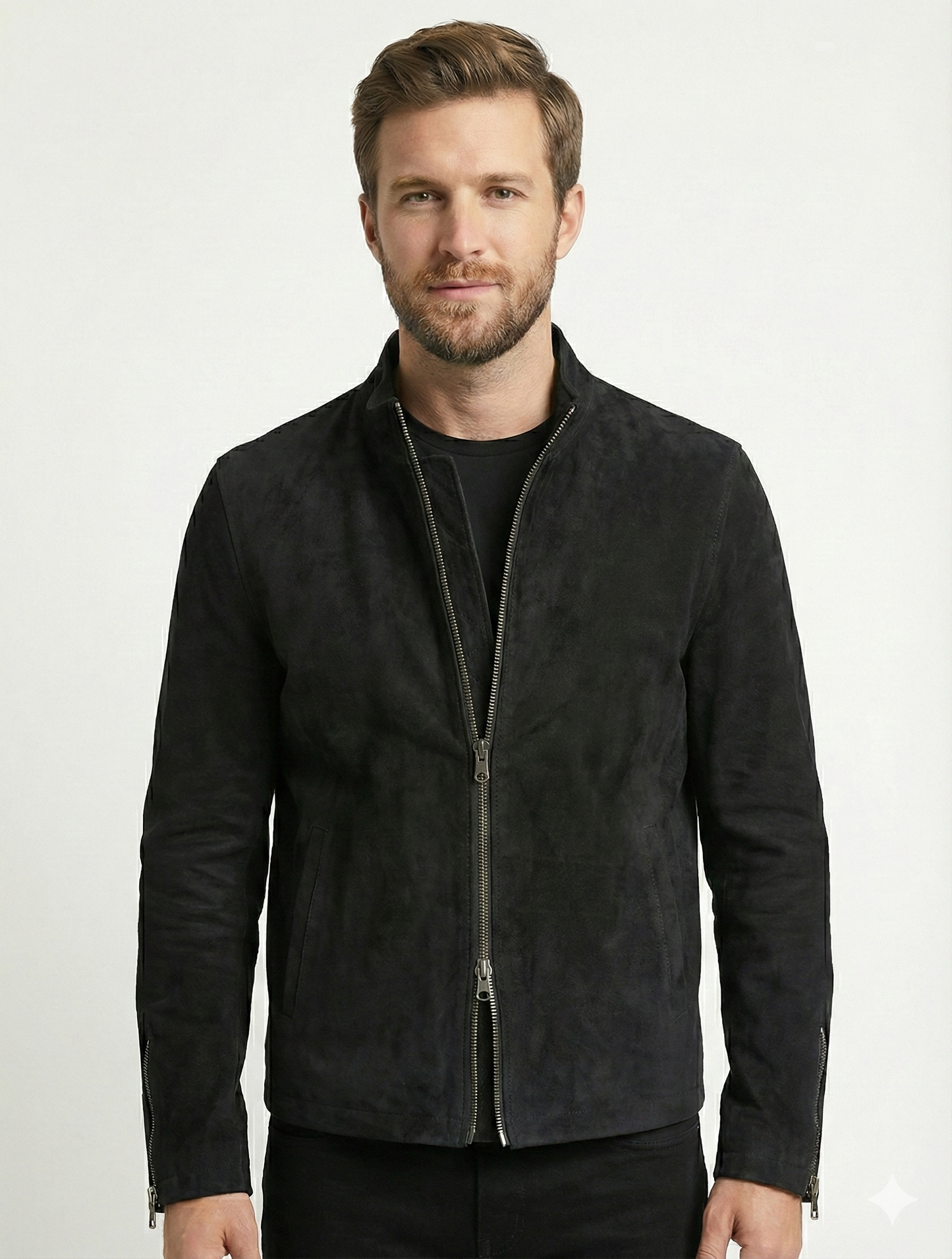 Men's Suede Leather Jacket Style - 95 | Majestic Leather — front view | Majestic Leather UK