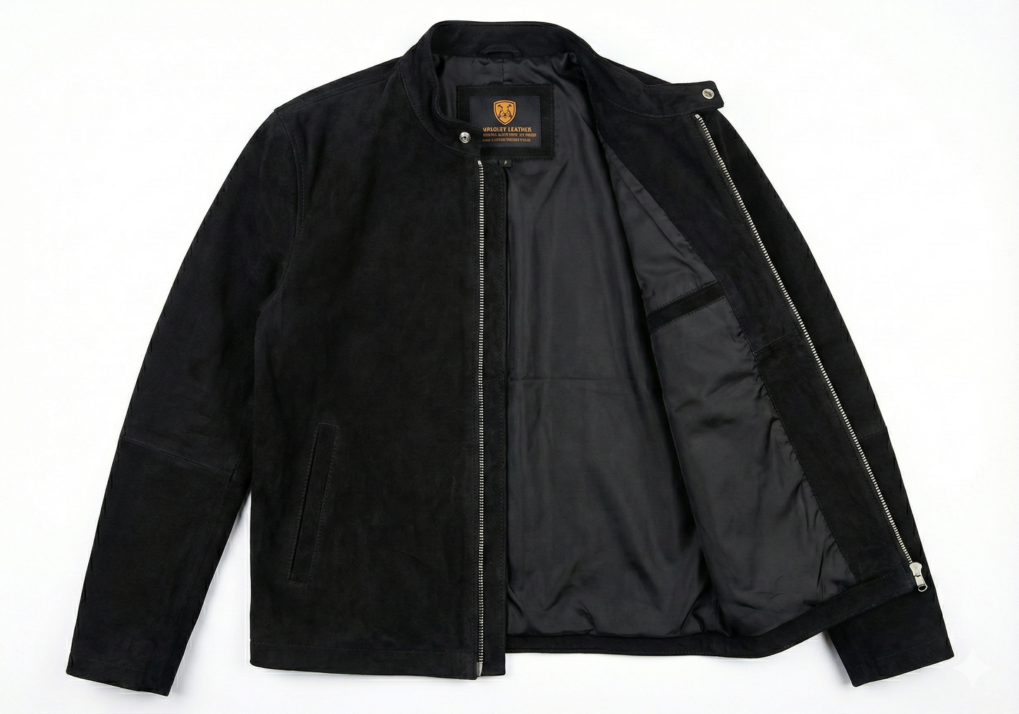 Men's Suede Leather Jacket Style - 95 | Majestic Leather — side profile | Majestic Leather UK