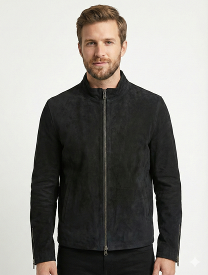 Men's Suede Leather Jacket Style - 95 | Majestic Leather — back view | Majestic Leather UK