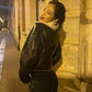 Women Biker - Blackpink Jennie Cropped Shearling Leather Jacket — side profile | Majestic Leather UK