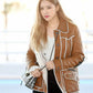 Women Biker - Blackpink Rose Brown Shearling Leather Jacket Women — back view | Majestic Leather UK