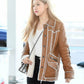 Women Biker - Blackpink Rose Brown Shearling Leather Jacket Women — interior lining | Majestic Leather UK