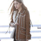 Women Biker - Blackpink Rose Brown Shearling Leather Jacket Women — product detail | Majestic Leather UK
