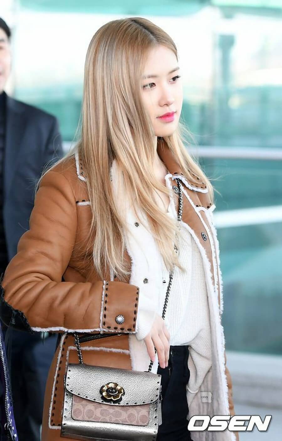 Women Biker - Blackpink Rose Brown Shearling Leather Jacket Women — sleeve detail | Majestic Leather UK